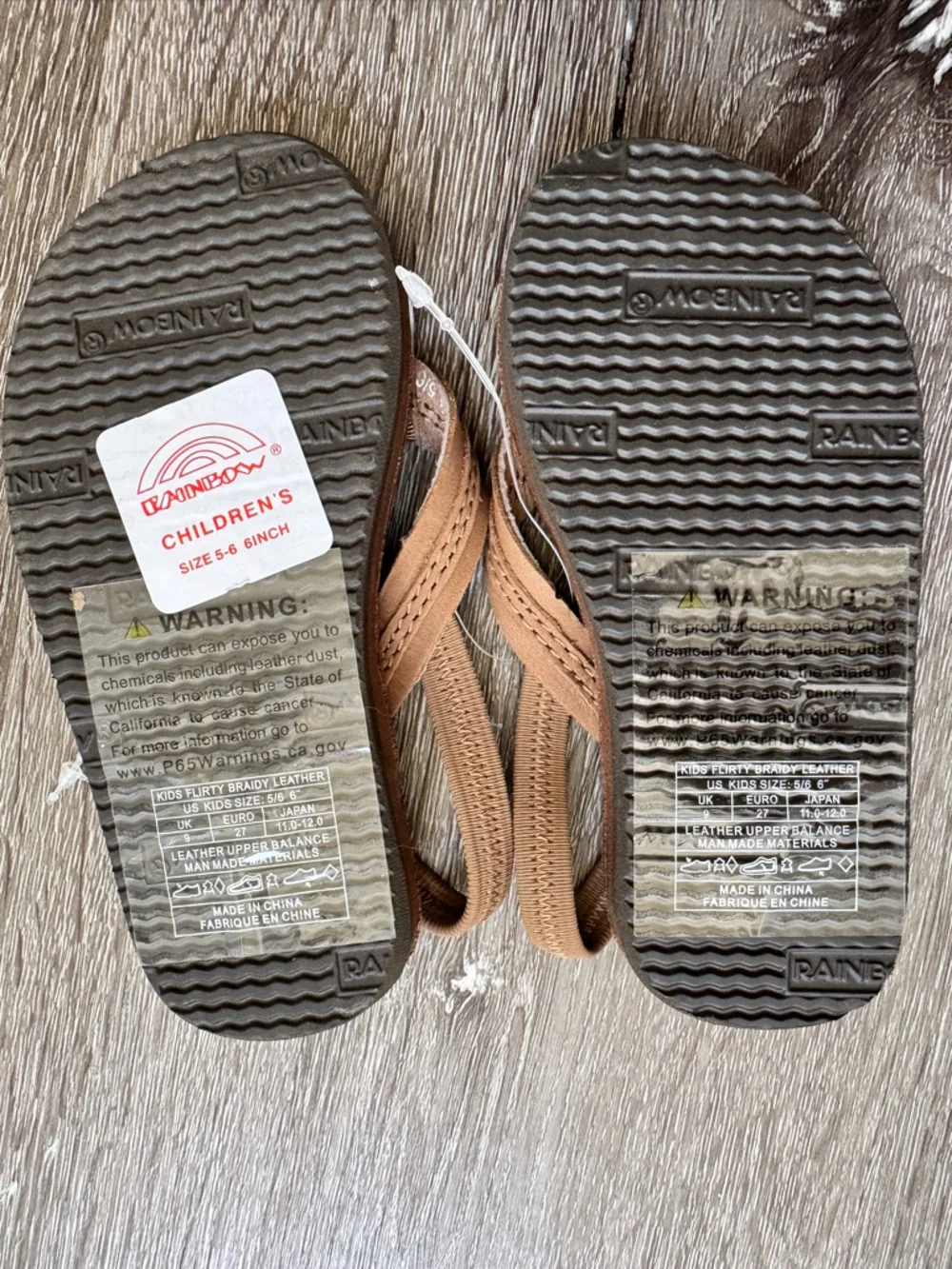 Rainbow Kids Flirty Braidy Leather Flip Flops Brown Slingback Sandals Size 5/6